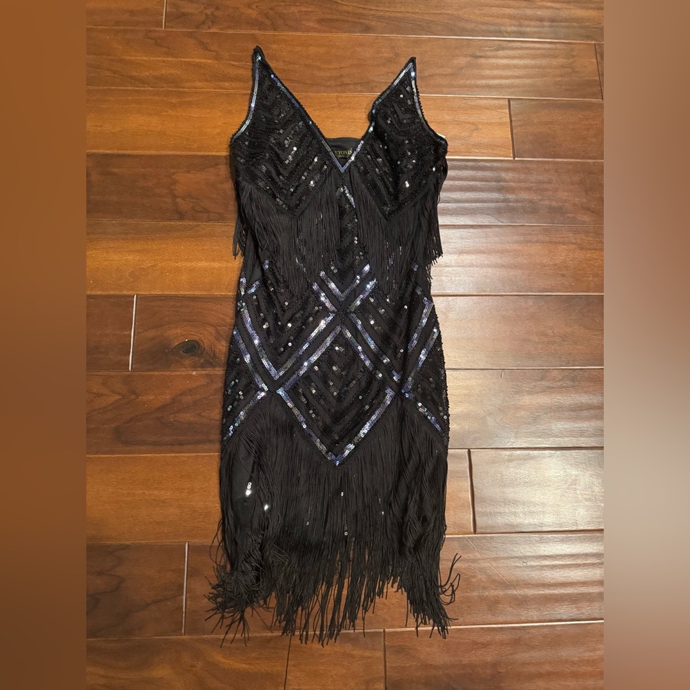 Black and Purple Fringe Mini Dress
